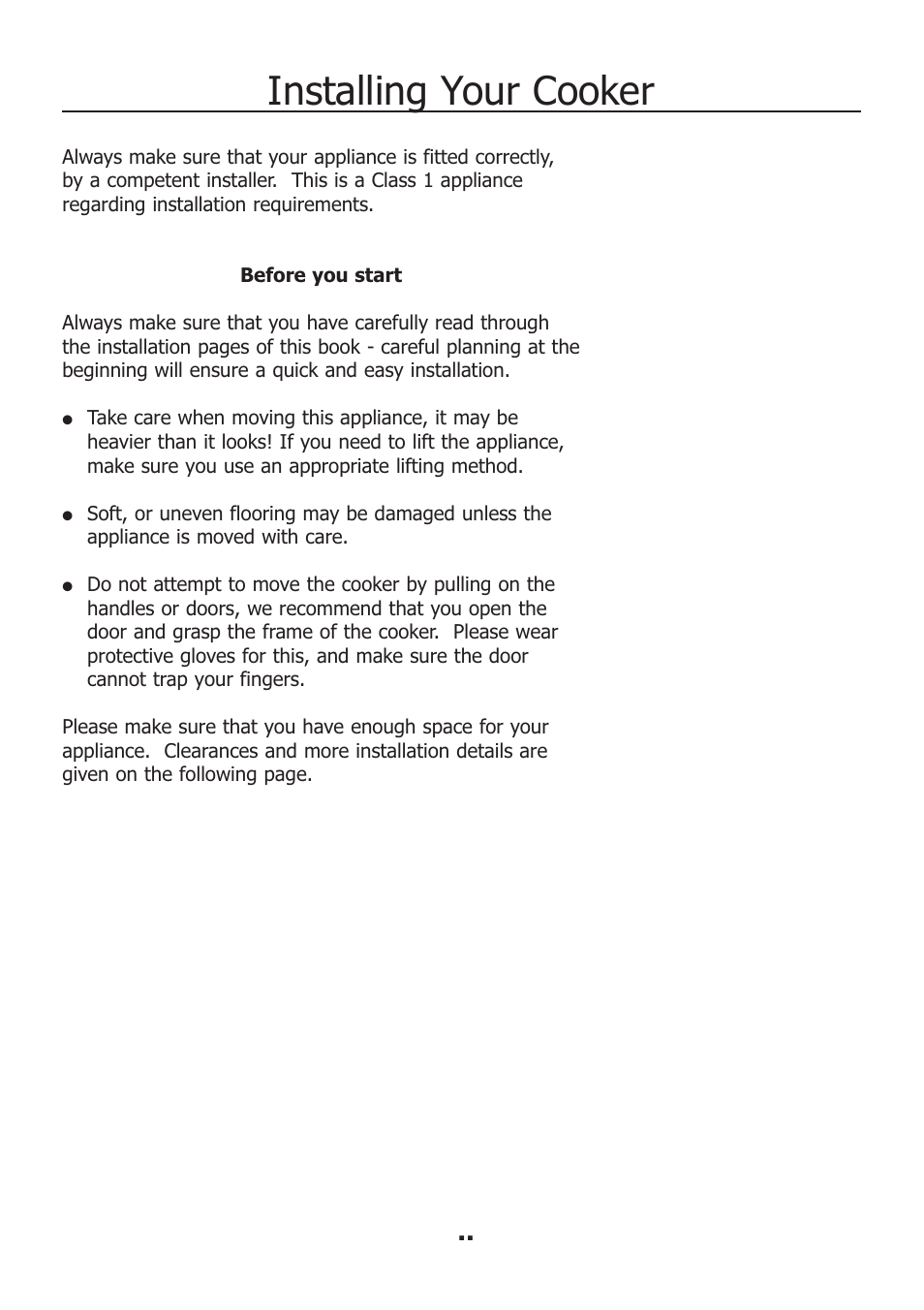 Installing your cooker | Electrolux EKM11340KN User Manual | Page 22 / 36