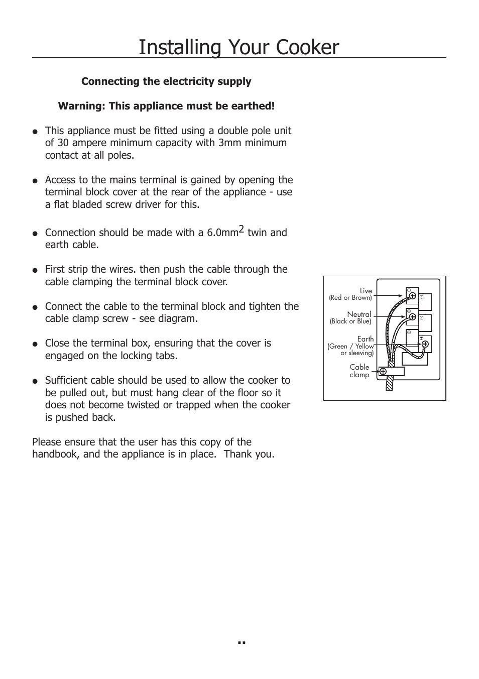 Installing your cooker | Electrolux EKM11340KN User Manual | Page 27 / 36