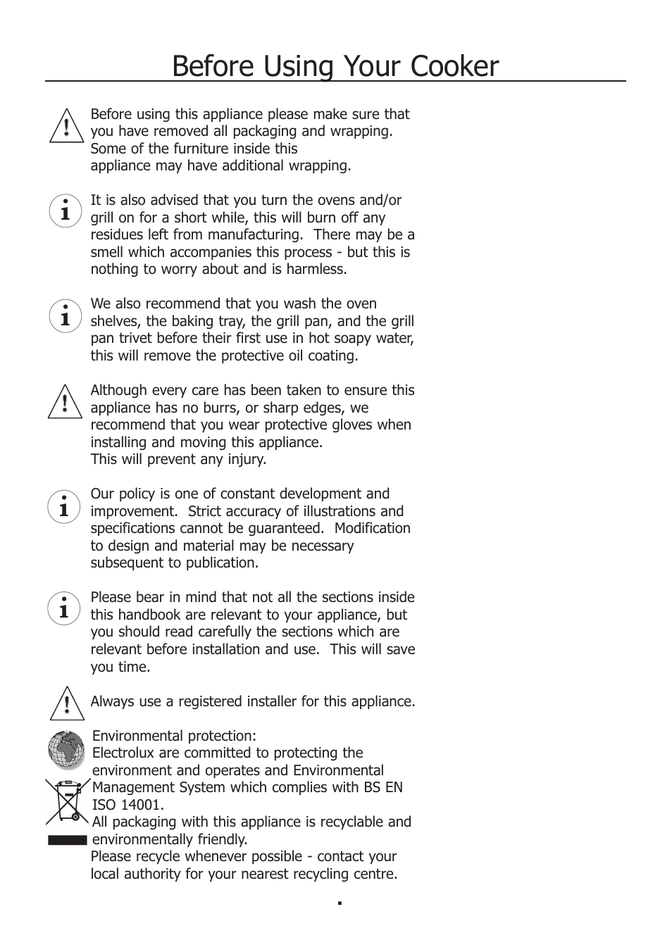 Before using your cooker | Electrolux EKM11340KN User Manual | Page 5 / 36