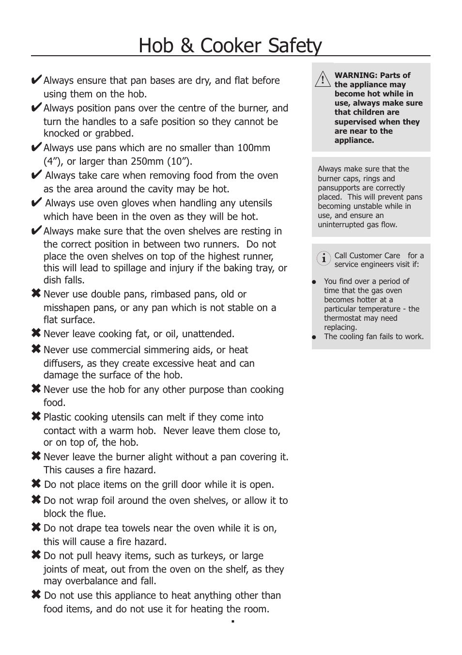 Hob & cooker safety | Electrolux EKM11340KN User Manual | Page 6 / 36