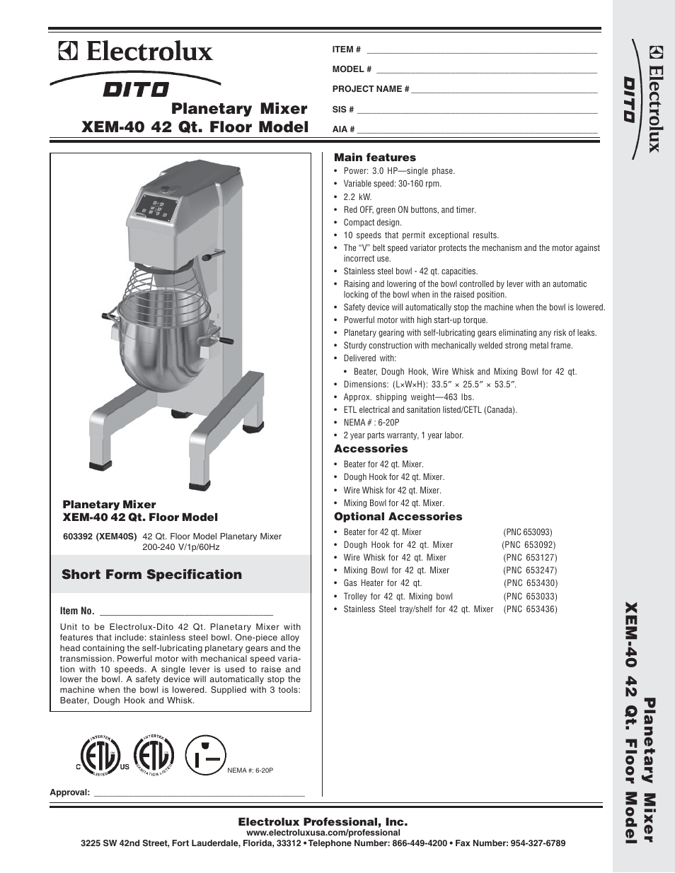 Electrolux XEM40S User Manual | 2 pages