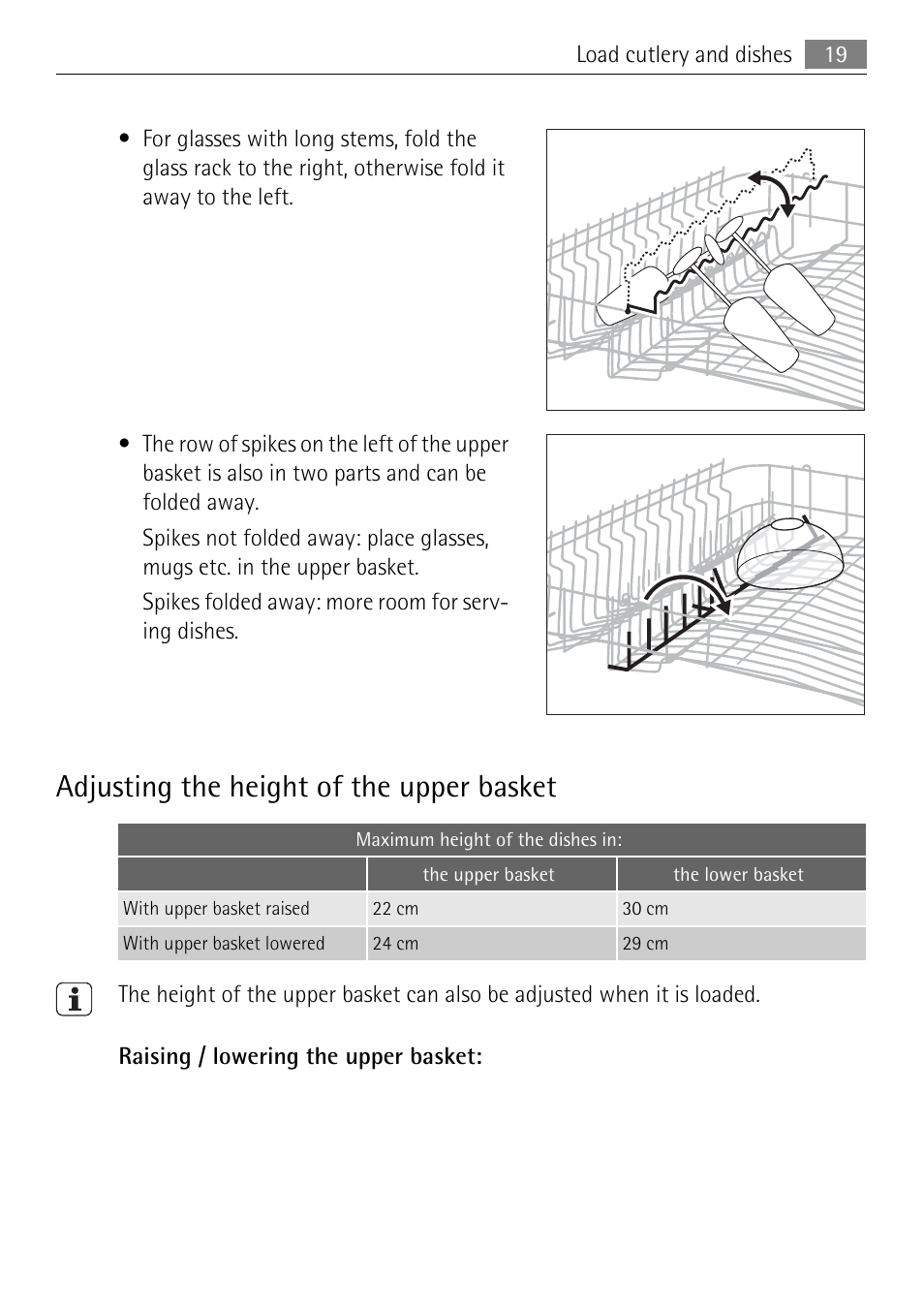 Adjusting the height of the upper basket | Electrolux 50877 User Manual | Page 19 / 40