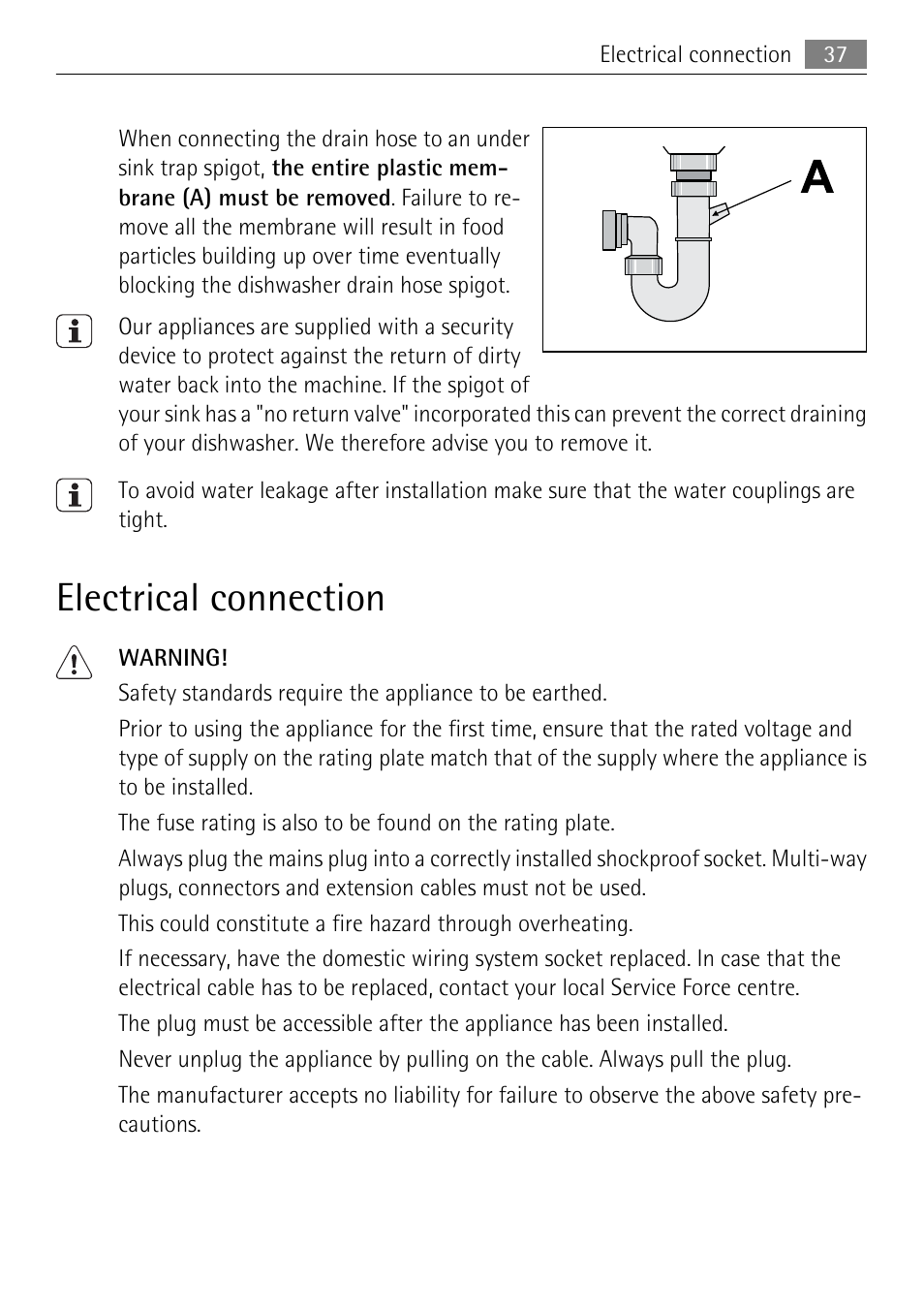 Electrical connection | Electrolux 50877 User Manual | Page 37 / 40