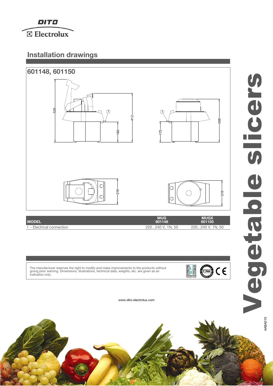 Vegetable slicers, Installation drawings | Electrolux MultiGreen MUG User Manual | Page 4 / 4