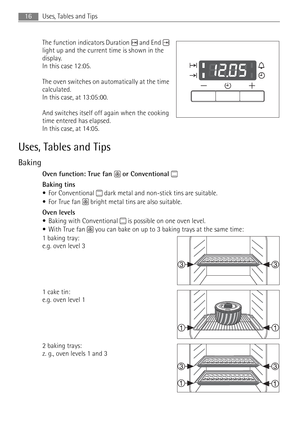 Uses, tables and tips, Baking | Electrolux B3151-5 User Manual | Page 16 / 44