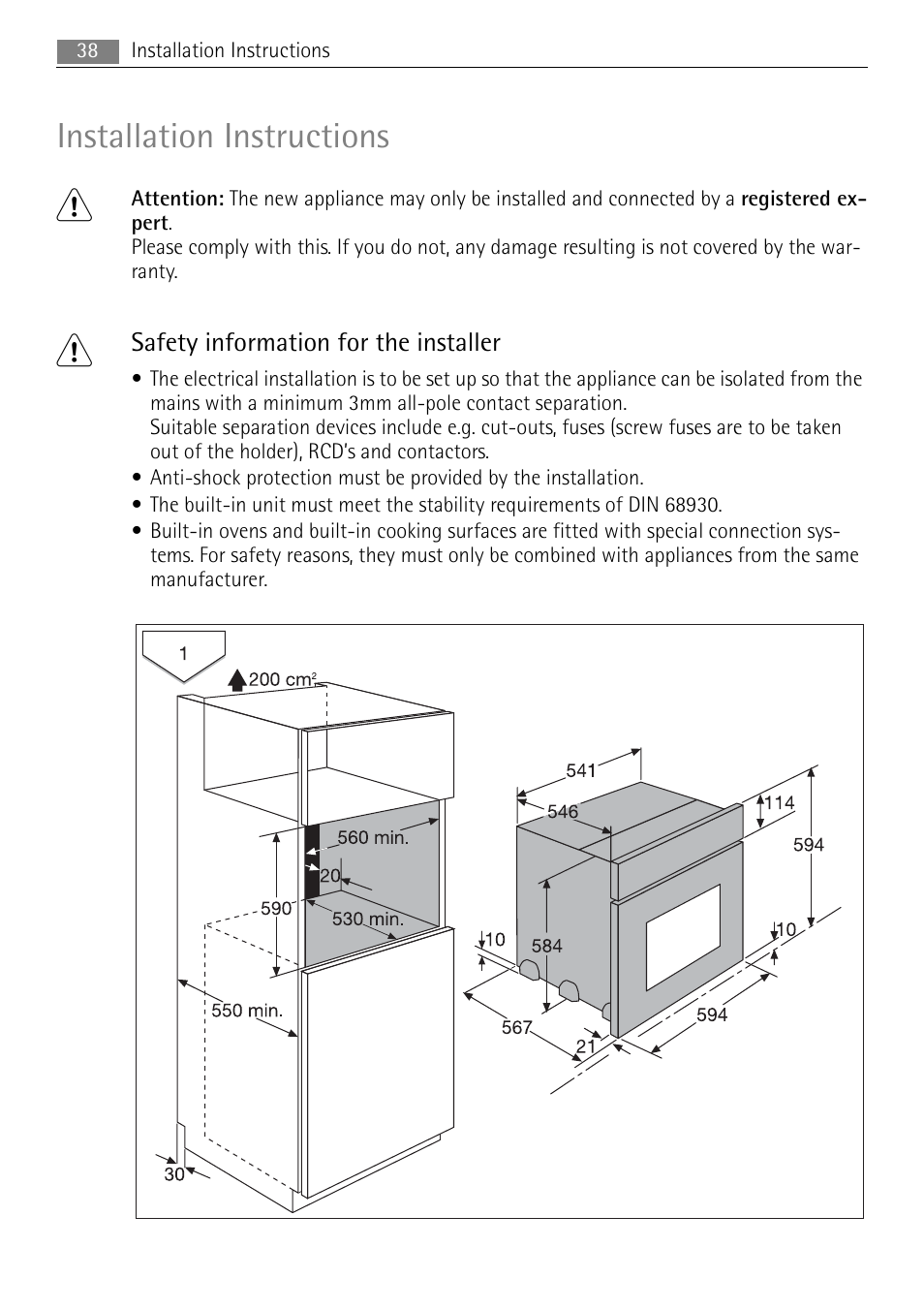 Installation instructions | Electrolux B3151-5 User Manual | Page 38 / 44