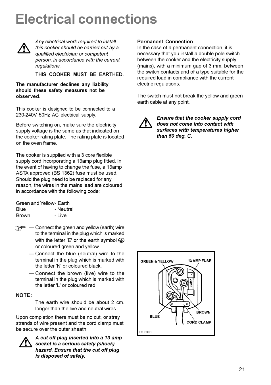 Electrical connections | Electrolux EK 5731 User Manual | Page 21 / 24