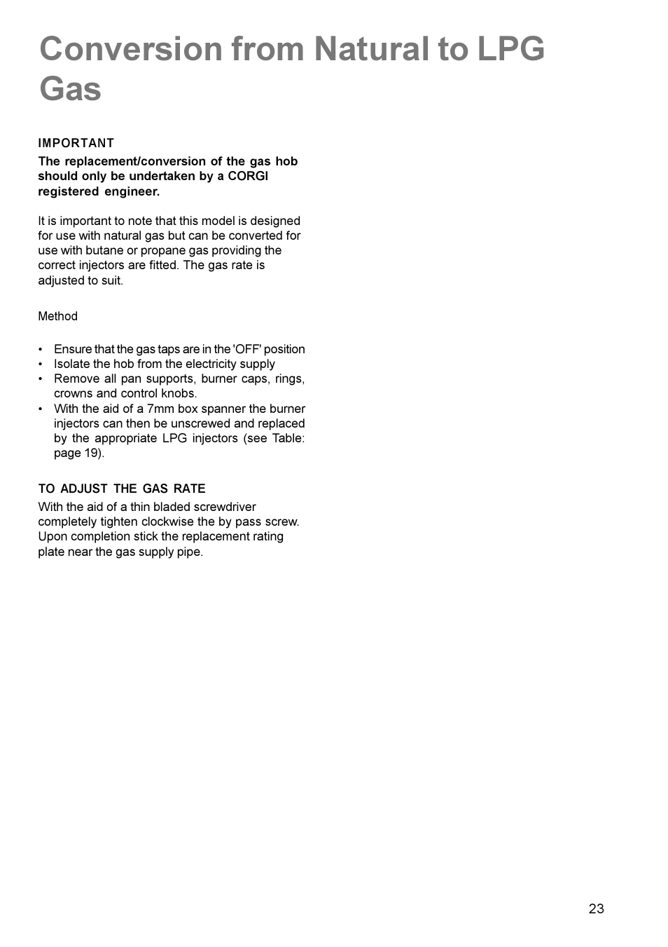 Conversion from natural to lpg gas | Electrolux EK 5731 User Manual | Page 23 / 24