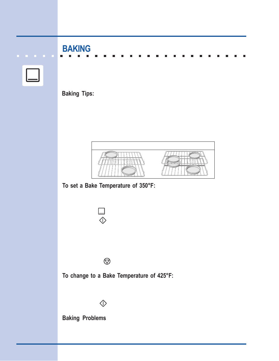 Cooking modes, Baking, Baking problems | Baking tips | Electrolux 318 205 122 User Manual | Page 14 / 44