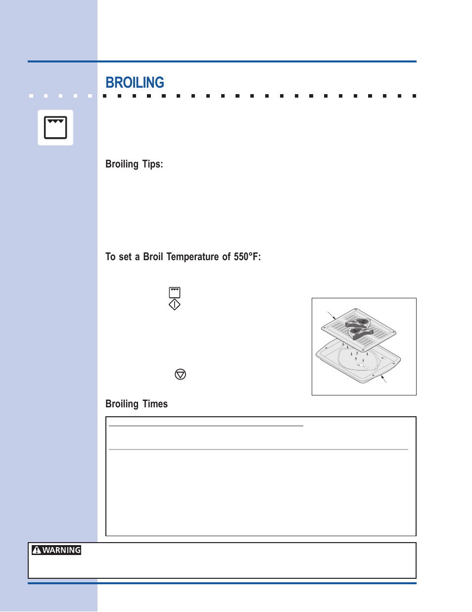 Cooking modes, Broiling, Broiling tips | Broiling times | Electrolux 318 205 122 User Manual | Page 16 / 44