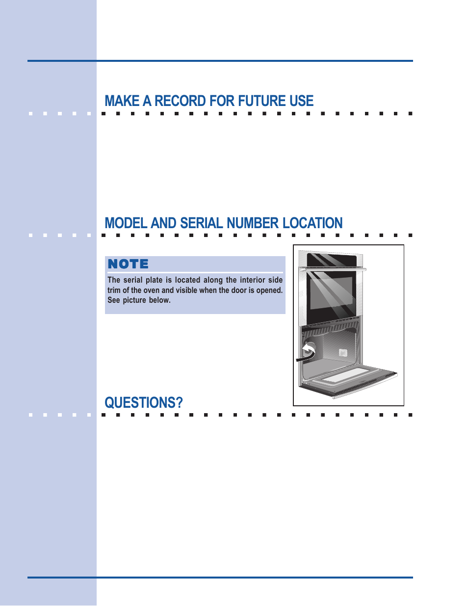 Finding information, Make a record for future use, Model and serial number location questions | Electrolux 318 205 122 User Manual | Page 2 / 44