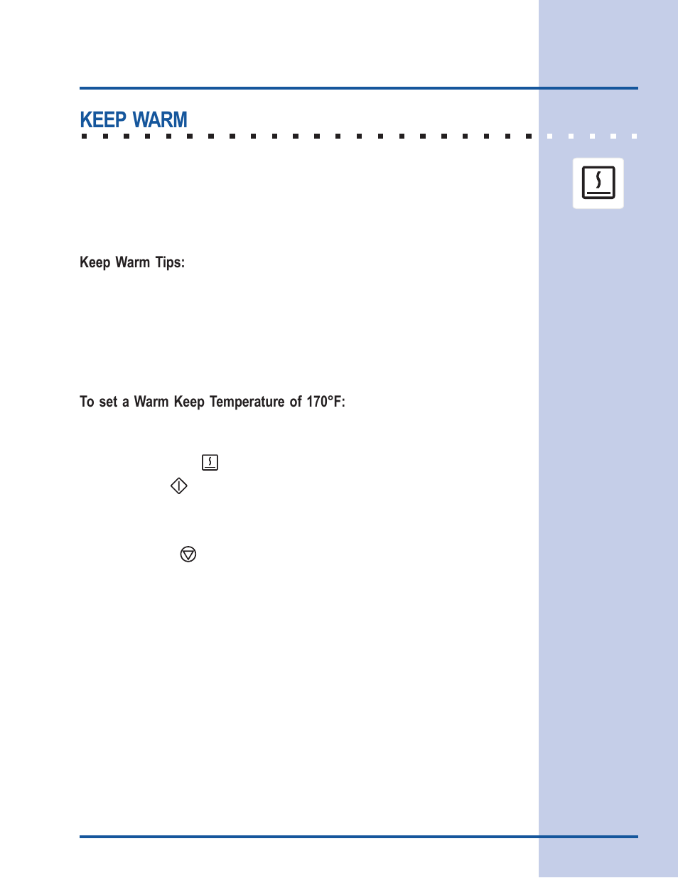 Cooking modes, Keep warm, Keep warm tips | Electrolux 318 205 122 User Manual | Page 21 / 44