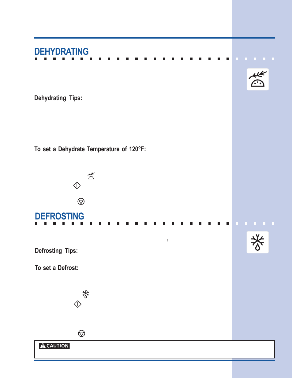 Cooking modes, Dehydrating, Defrosting | Dehydrating tips, Defrosting tips | Electrolux 318 205 122 User Manual | Page 23 / 44