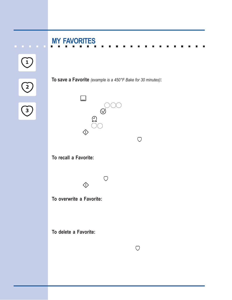 Oven controls, My favorites | Electrolux 318 205 122 User Manual | Page 32 / 44