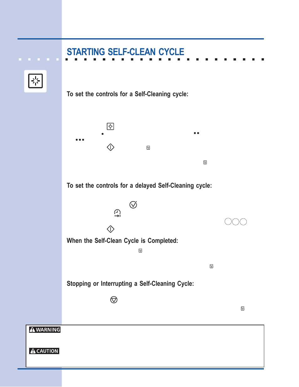 Care & cleaning, Starting self-clean cycle, When the self-clean cycle is completed | Stopping or interrupting a self-cleaning cycle | Electrolux 318 205 122 User Manual | Page 36 / 44