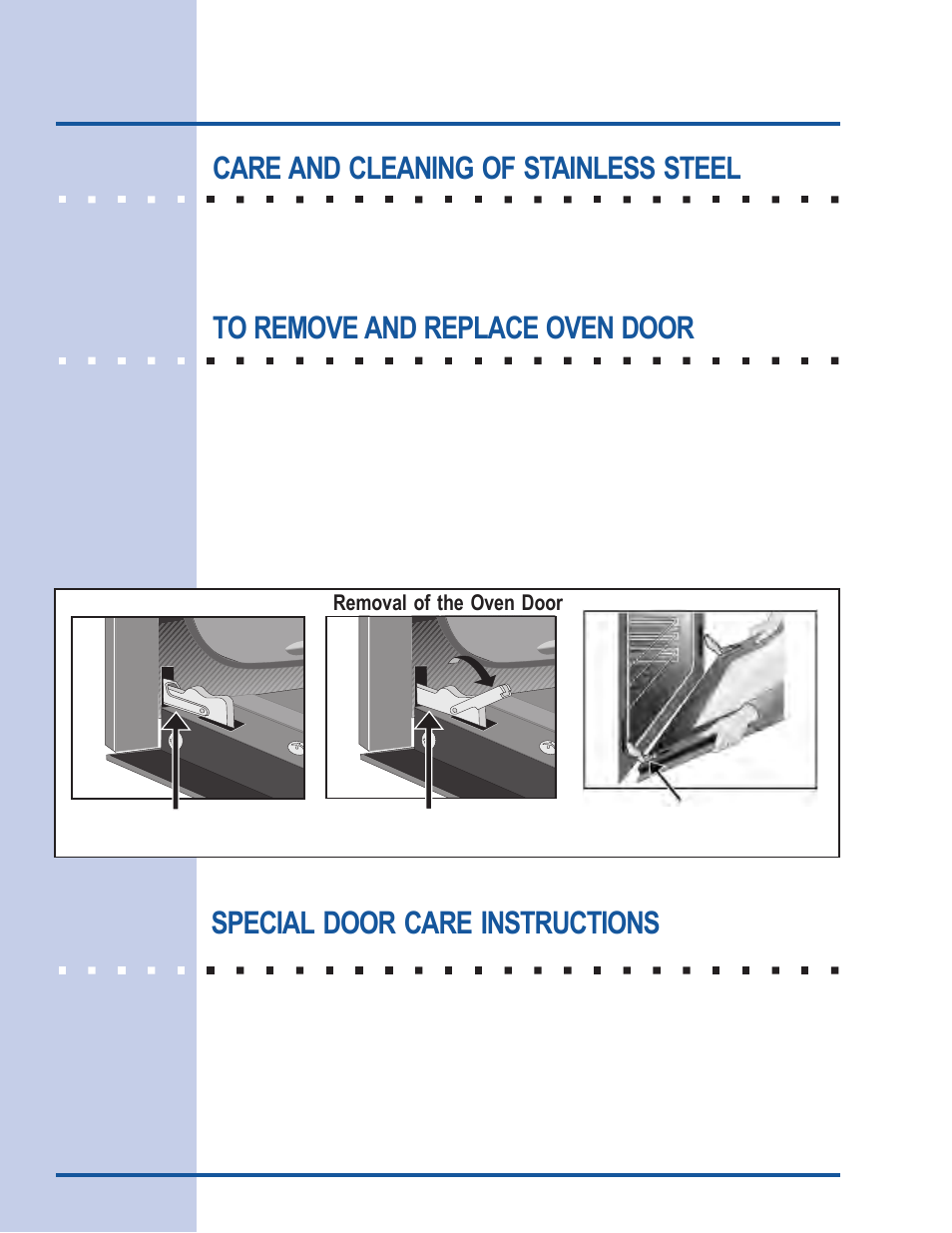 Care & cleaning, Special door care instructions, Care and cleaning of stainless steel | Electrolux 318 205 122 User Manual | Page 38 / 44