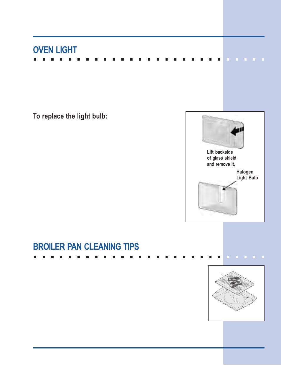 Care & cleaning, Oven light, Broiler pan cleaning tips | Electrolux 318 205 122 User Manual | Page 39 / 44