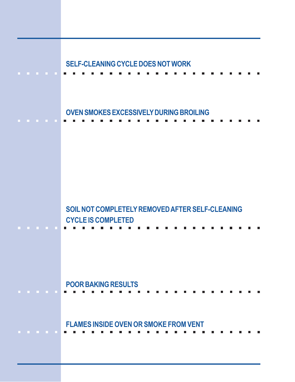 Solutions to common problems, Self-cleaning cycle does not work, Oven smokes excessively during broiling | Poor baking results, Flames inside oven or smoke from vent | Electrolux 318 205 122 User Manual | Page 42 / 44