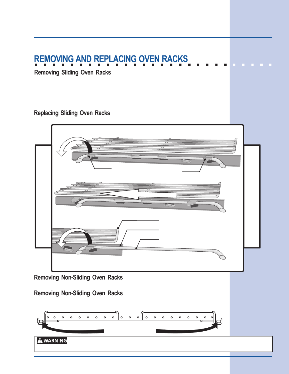 Feature overview, Removing and replacing oven racks | Electrolux 318 205 122 User Manual | Page 9 / 44