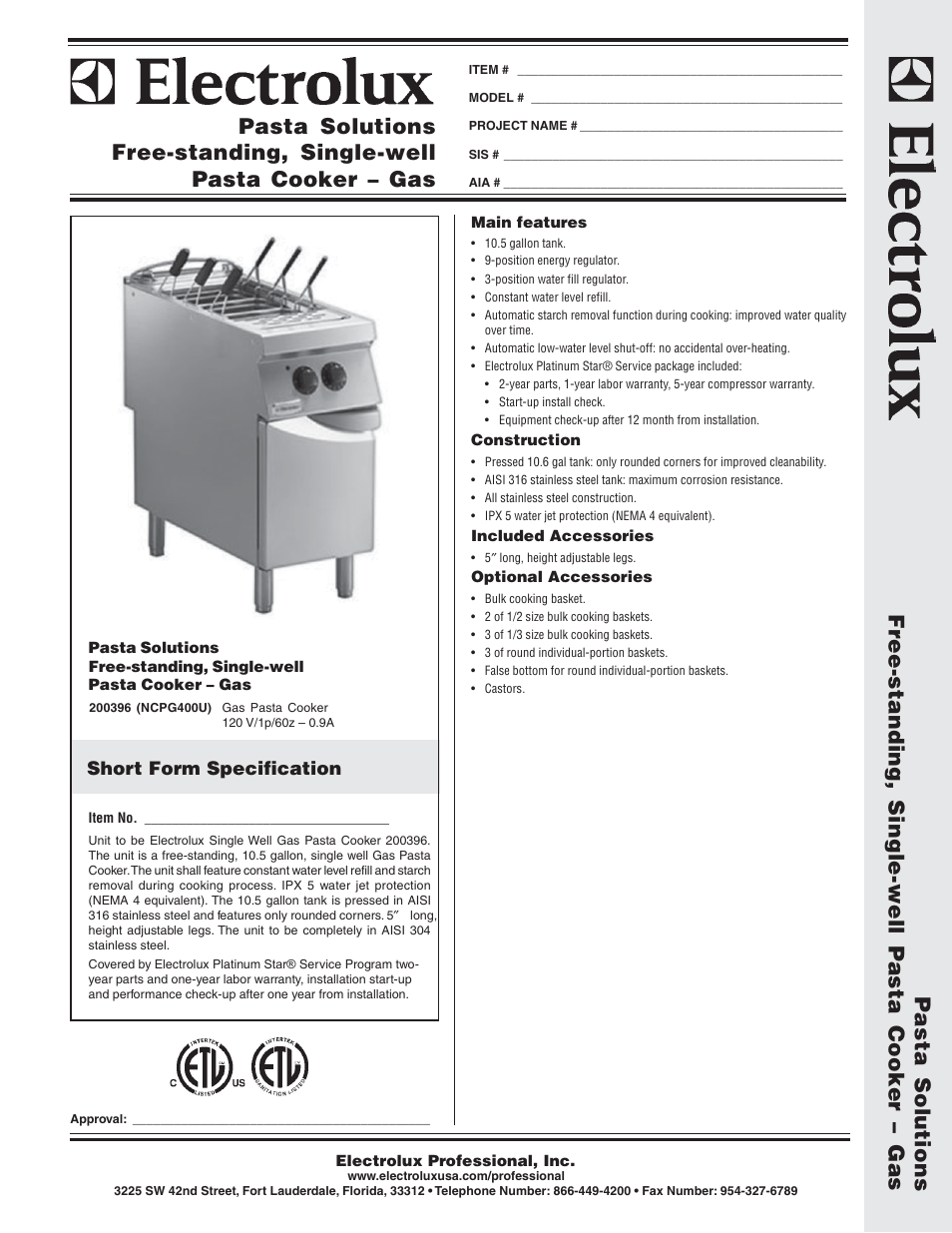 Electrolux 200396 (NCPG400U) User Manual | 2 pages