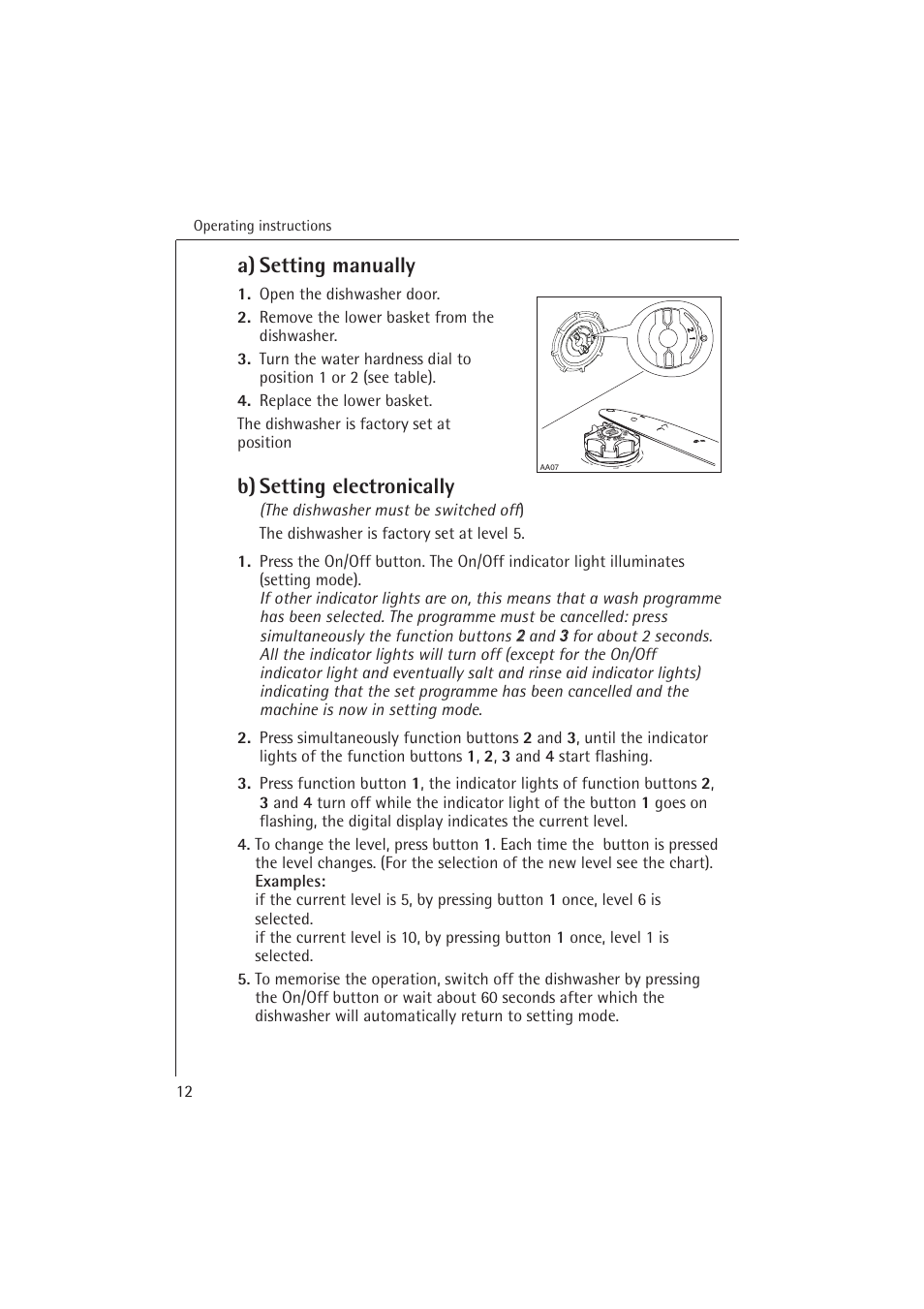 A) setting manually, B) setting electronically | Electrolux 54850 S User Manual | Page 12 / 48