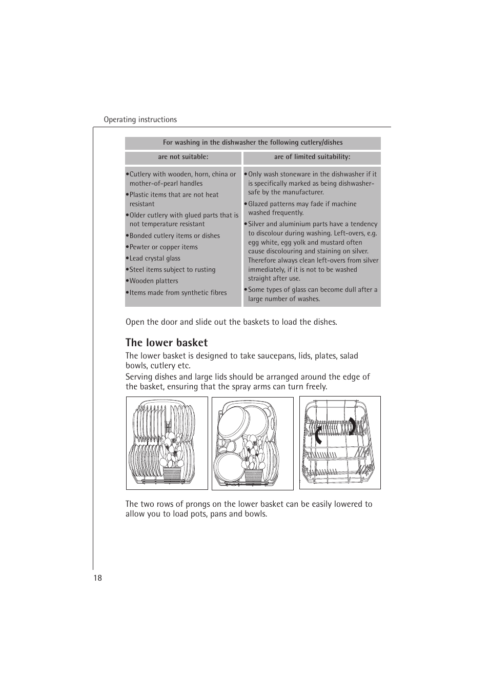 The lower basket | Electrolux 54850 S User Manual | Page 18 / 48