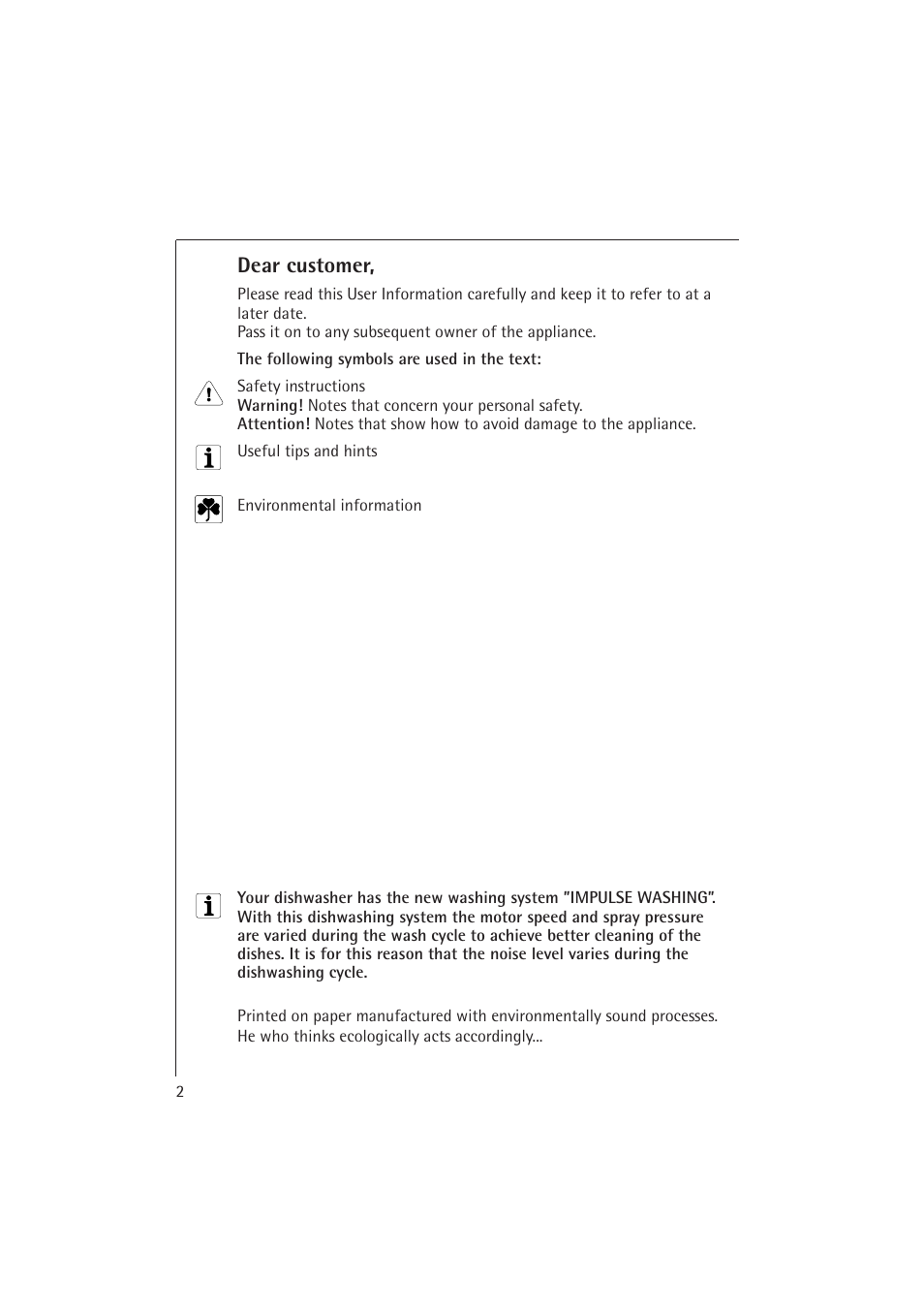 Dear customer | Electrolux 54850 S User Manual | Page 2 / 48