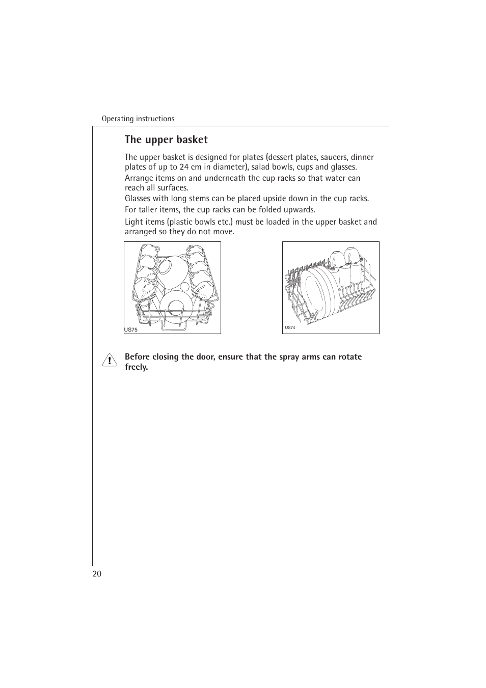 The upper basket | Electrolux 54850 S User Manual | Page 20 / 48