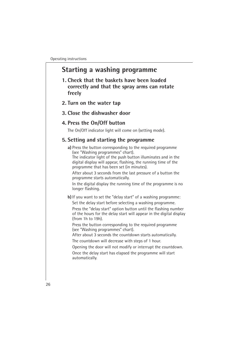 Starting a washing programme | Electrolux 54850 S User Manual | Page 26 / 48