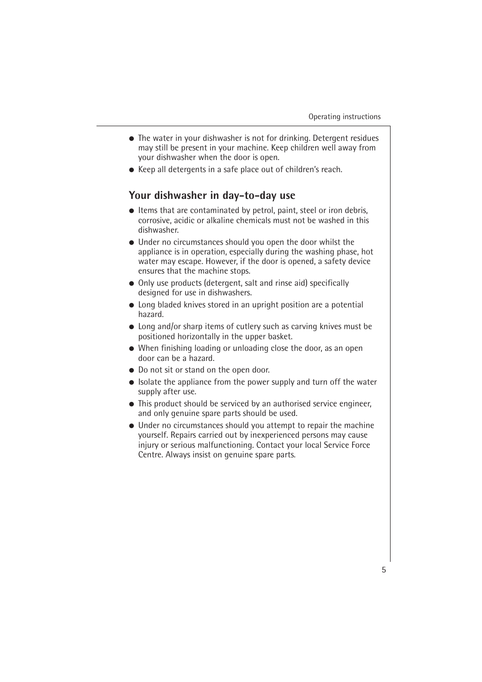 Your dishwasher in day-to-day use | Electrolux 54850 S User Manual | Page 5 / 48