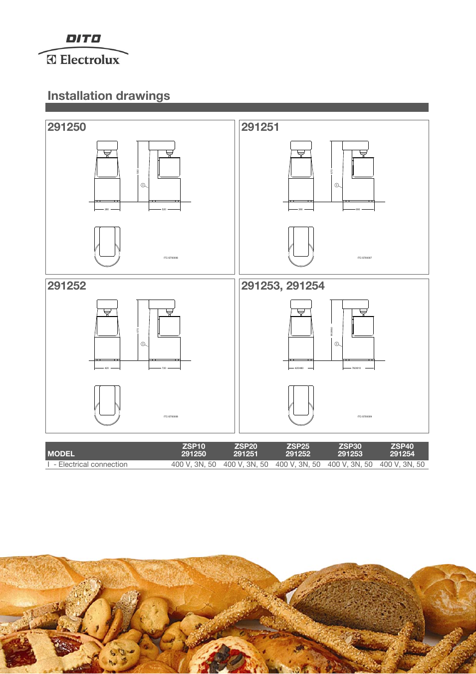 Installation drawings | Electrolux Dito 291250 User Manual | Page 3 / 4