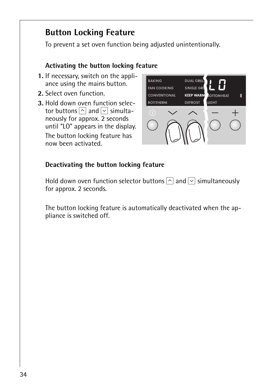 Button locking feature | Electrolux B8140-1 User Manual | Page 34 / 72