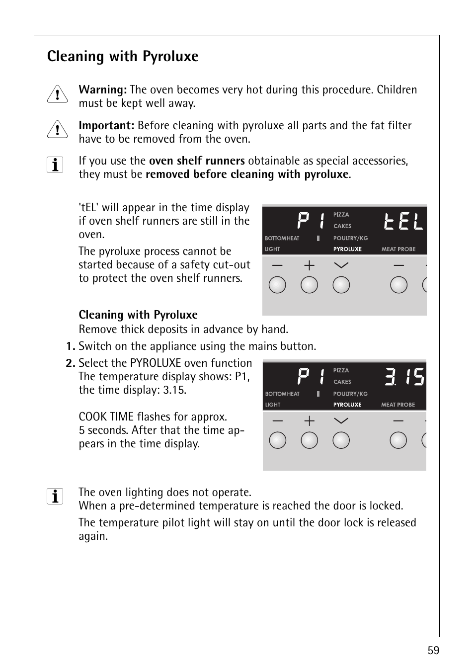 Cleaning with pyroluxe | Electrolux B8140-1 User Manual | Page 59 / 72