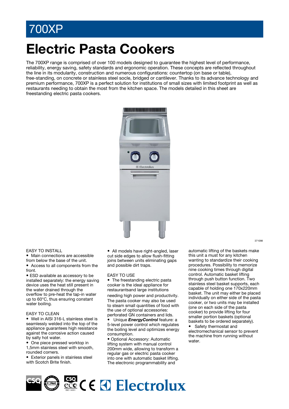 Electrolux 700XP User Manual | 5 pages