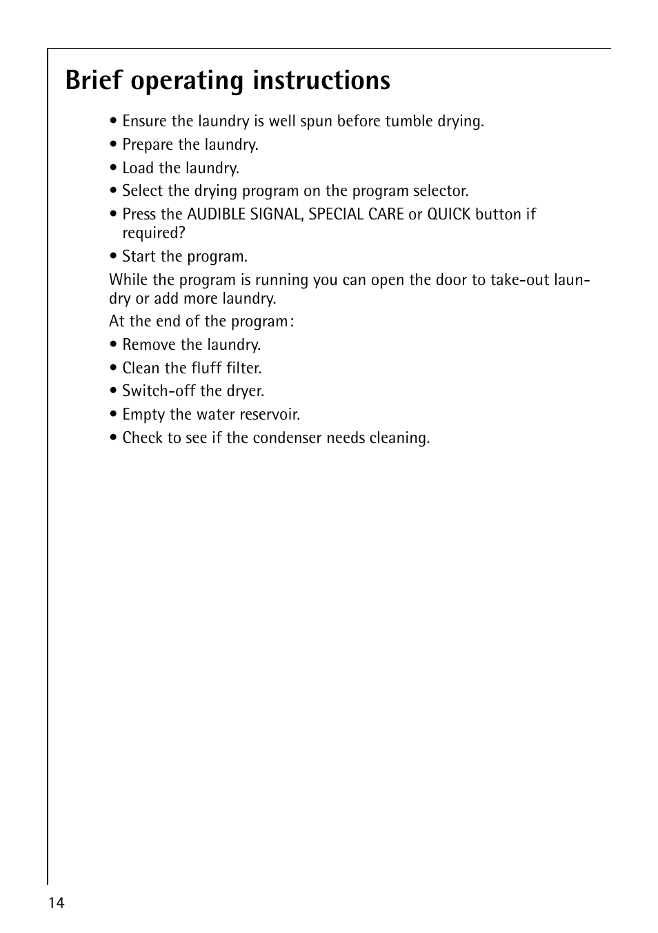 Brief operating instructions | Electrolux 57700 User Manual | Page 14 / 40