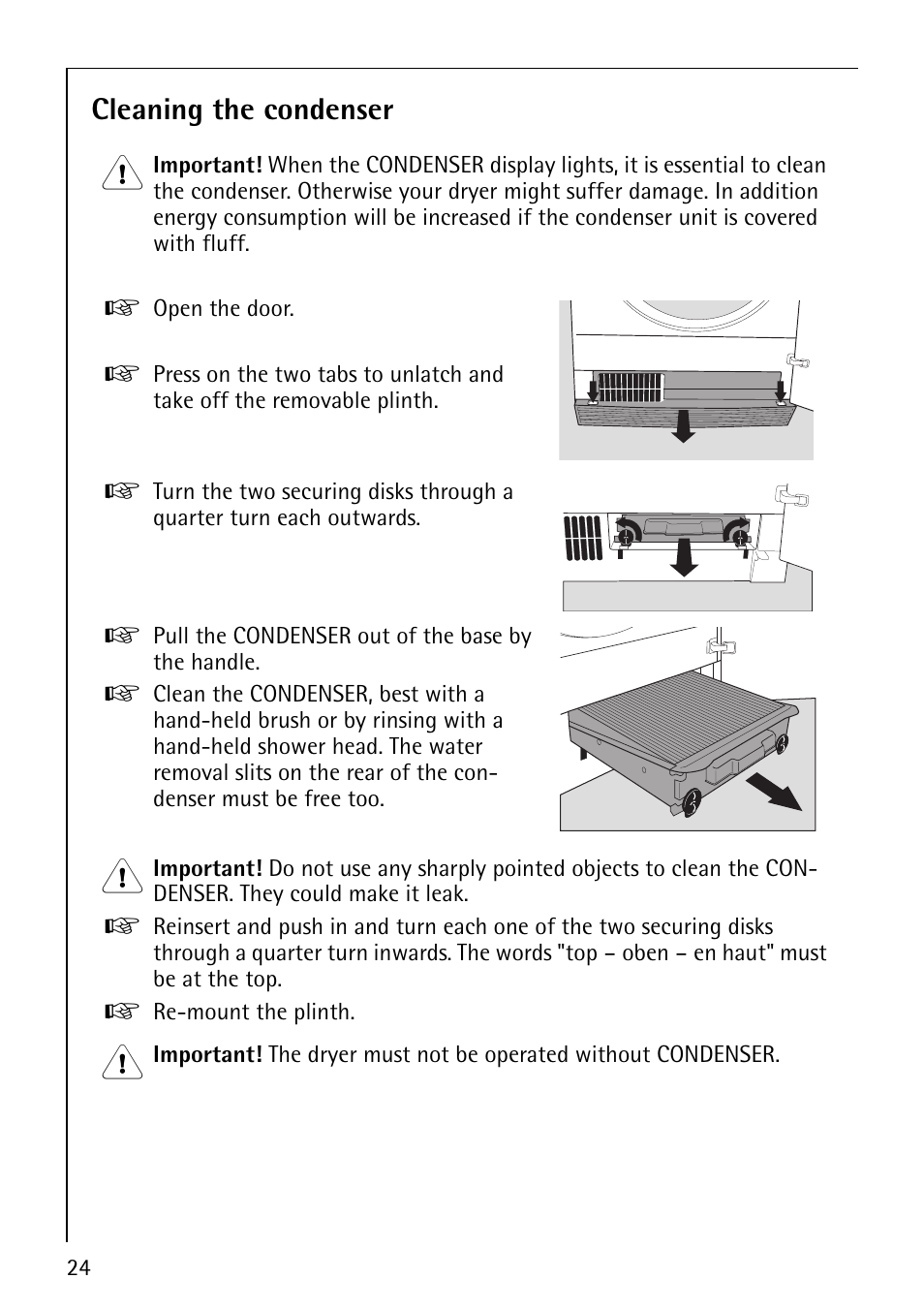 Cleaning the condenser | Electrolux 57700 User Manual | Page 24 / 40