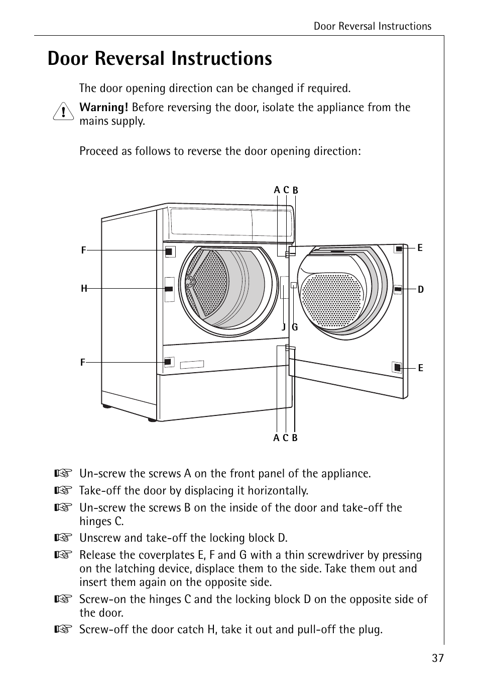 Door reversal instructions | Electrolux 57700 User Manual | Page 37 / 40