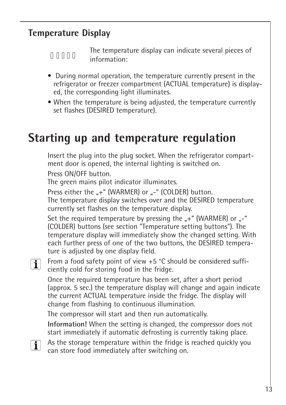 Starting up and temperature regulation, Temperature display | Electrolux 1683-7 TK User Manual | Page 13 / 28