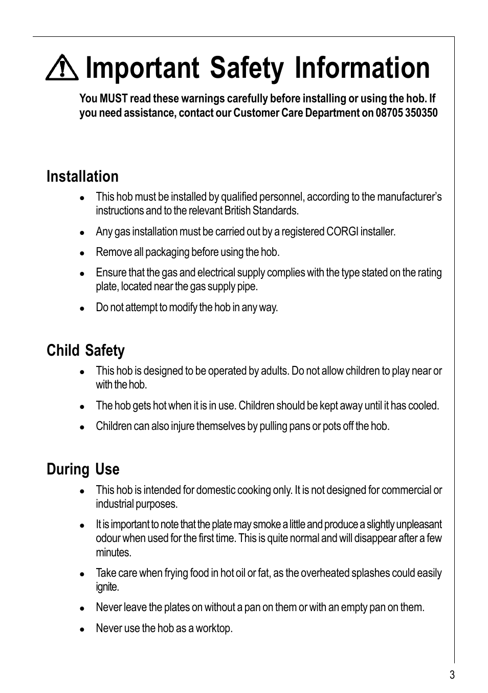Important safety information, Installation, Child safety | During use | Electrolux 116 K User Manual | Page 3 / 20