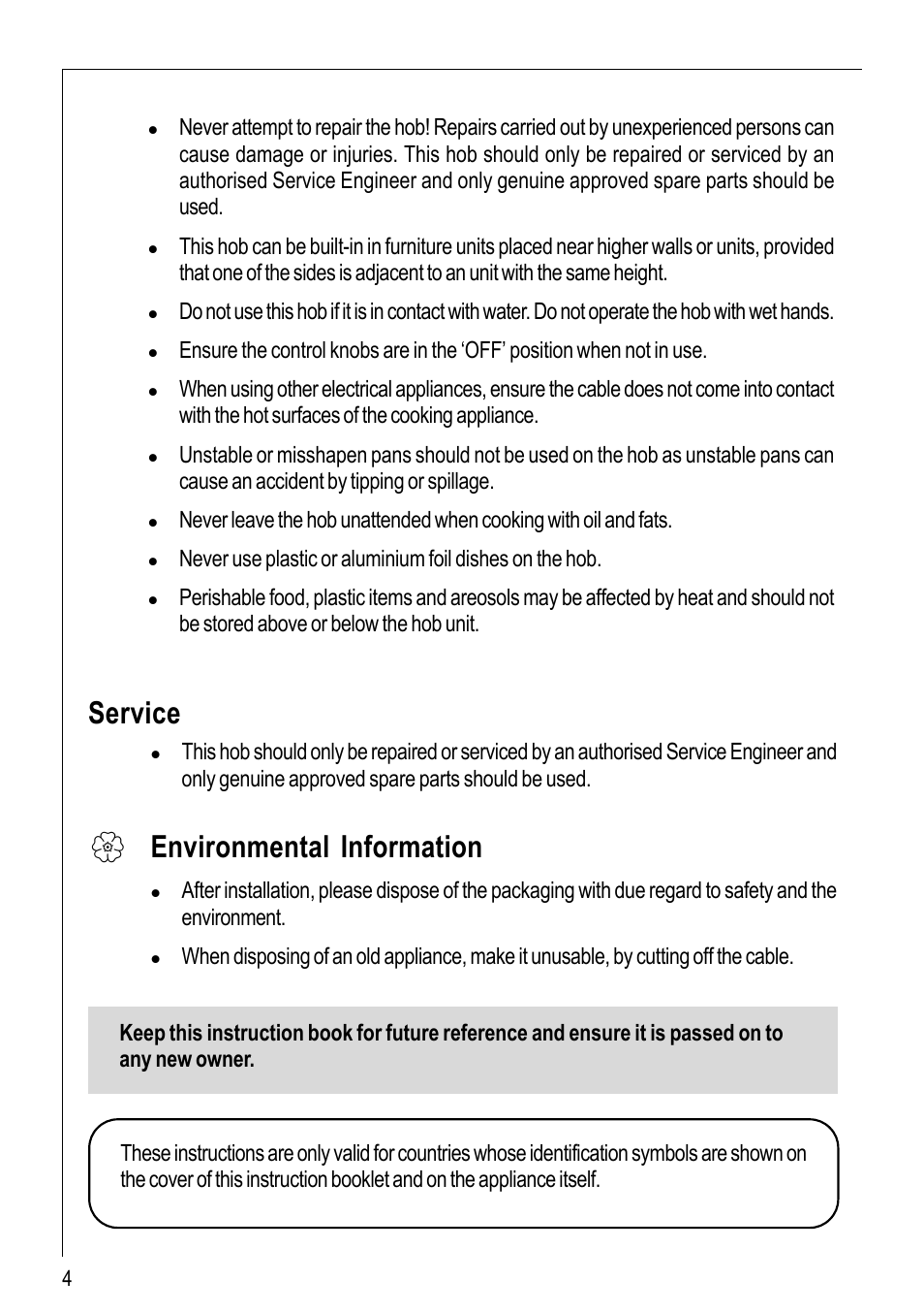 Service, Environmental information | Electrolux 116 K User Manual | Page 4 / 20