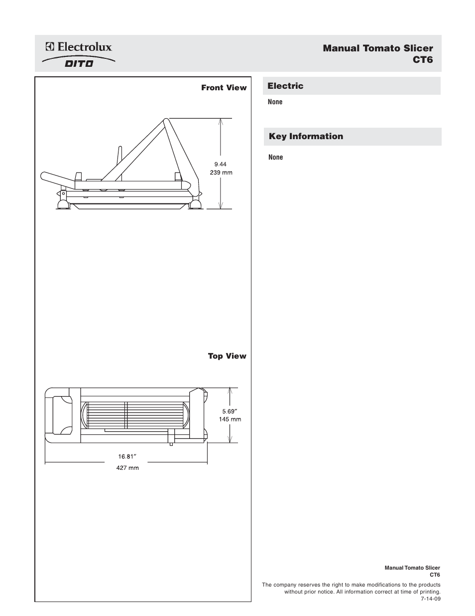 Manual tomato slicer ct6 | Electrolux CT6 User Manual | Page 2 / 2