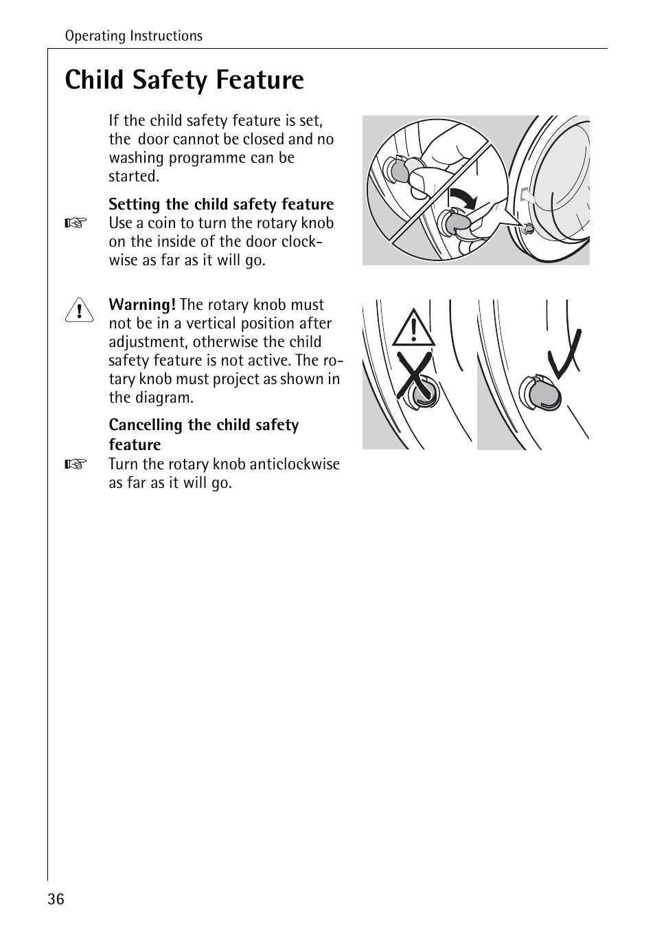 Child safety feature | Electrolux W 1450 User Manual | Page 36 / 52