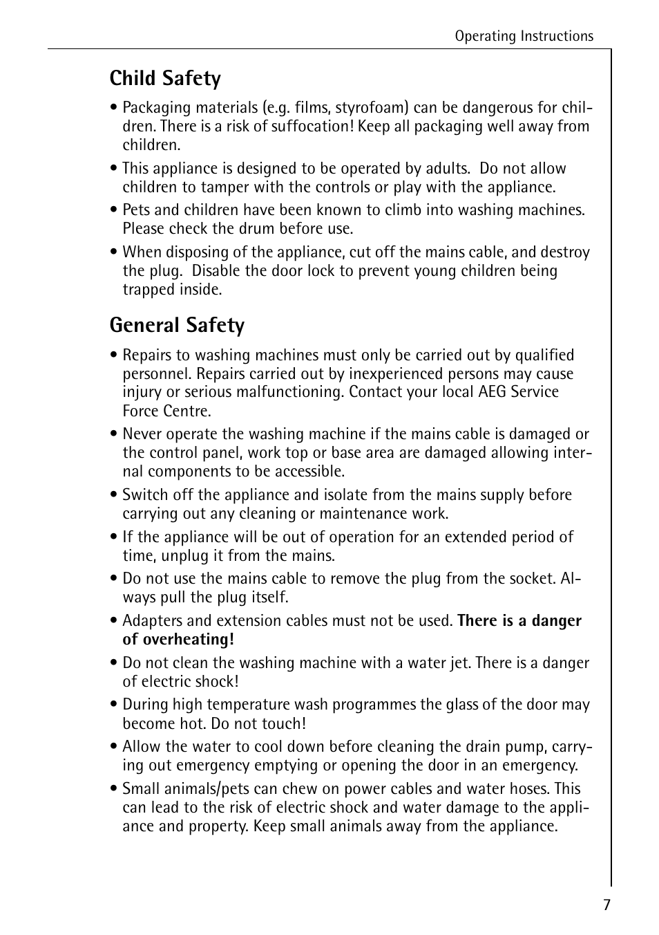 Child safety, General safety | Electrolux W 1450 User Manual | Page 7 / 52