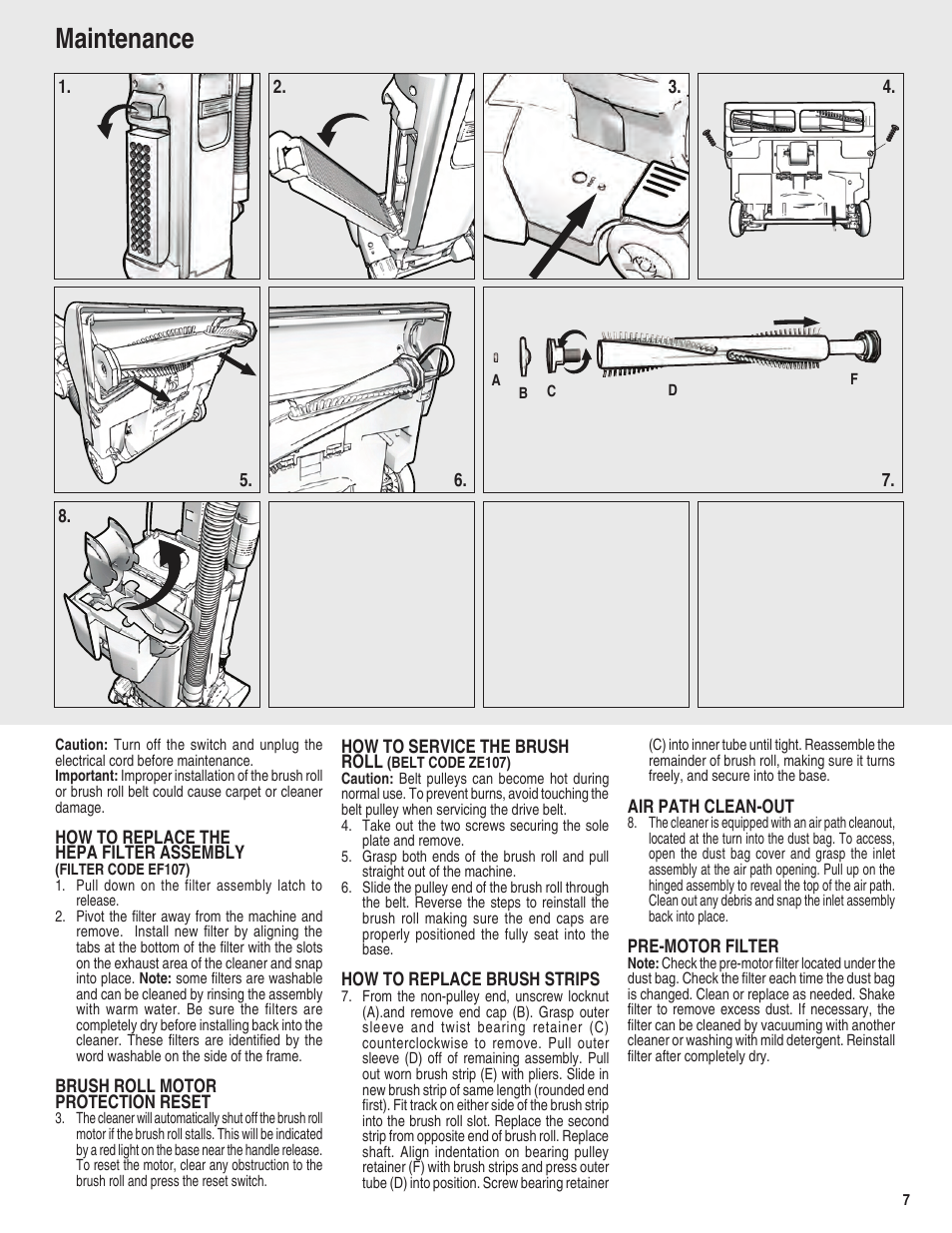 Maintenance | Electrolux Z9120 User Manual | Page 7 / 8