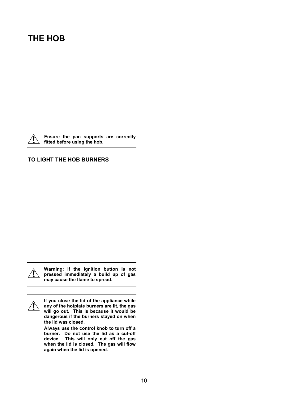 The hob | Electrolux D77000 User Manual | Page 10 / 44