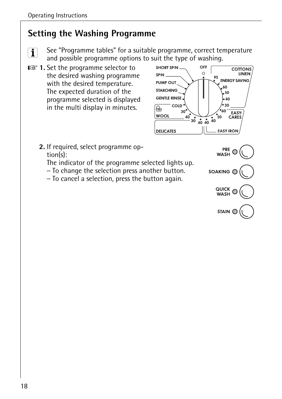 Setting the washing programme | Electrolux 74689 User Manual | Page 18 / 56