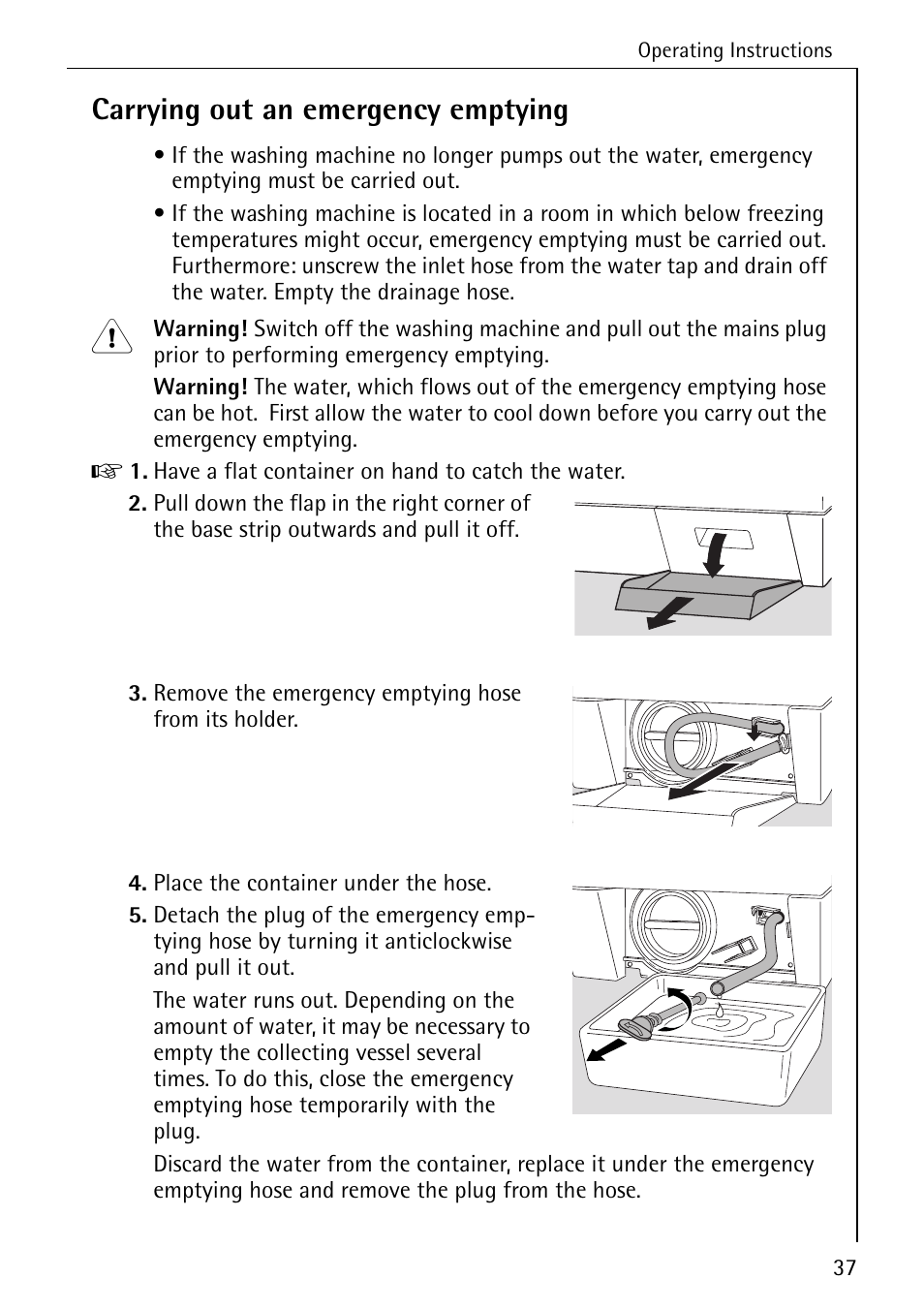 Carrying out an emergency emptying | Electrolux 74689 User Manual | Page 37 / 56