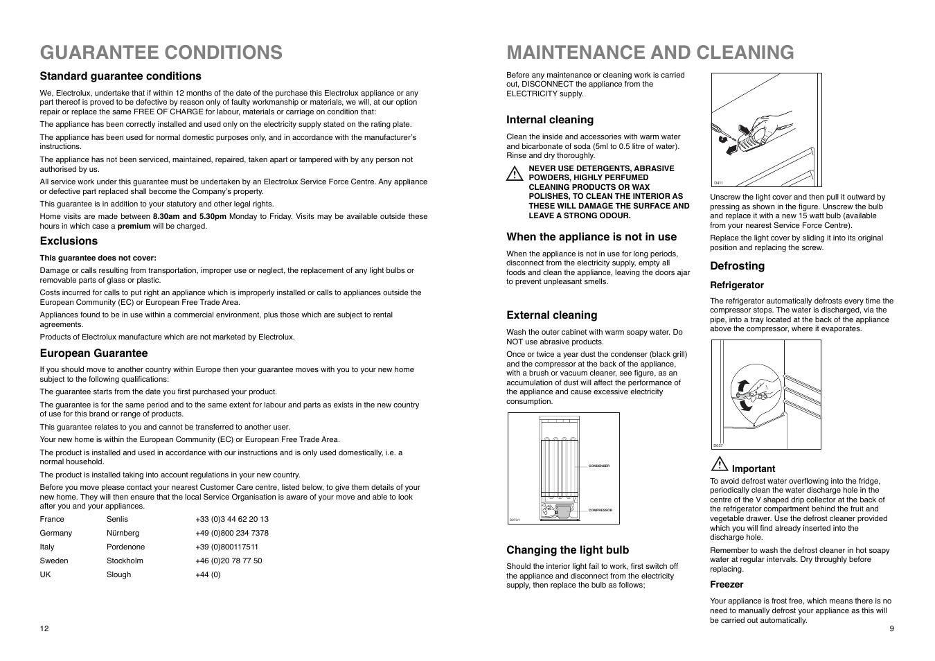 Maintenance and cleaning, Guarantee conditions | Electrolux ER 8034 I User Manual | Page 12 / 20