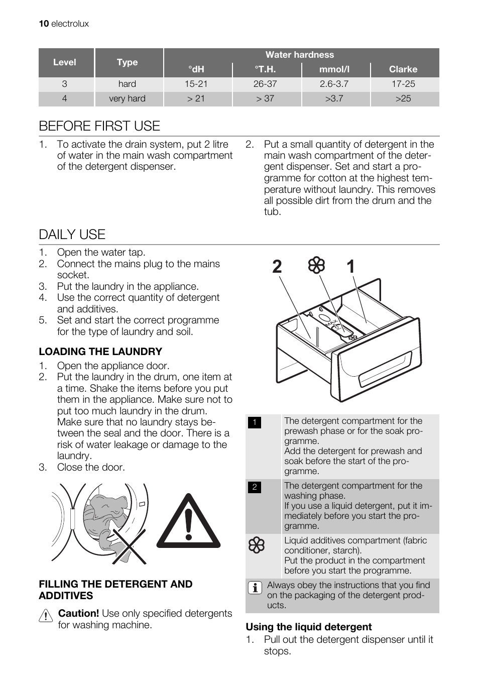Before first use, Daily use | Electrolux EWS 125410 A User Manual | Page 10 / 24
