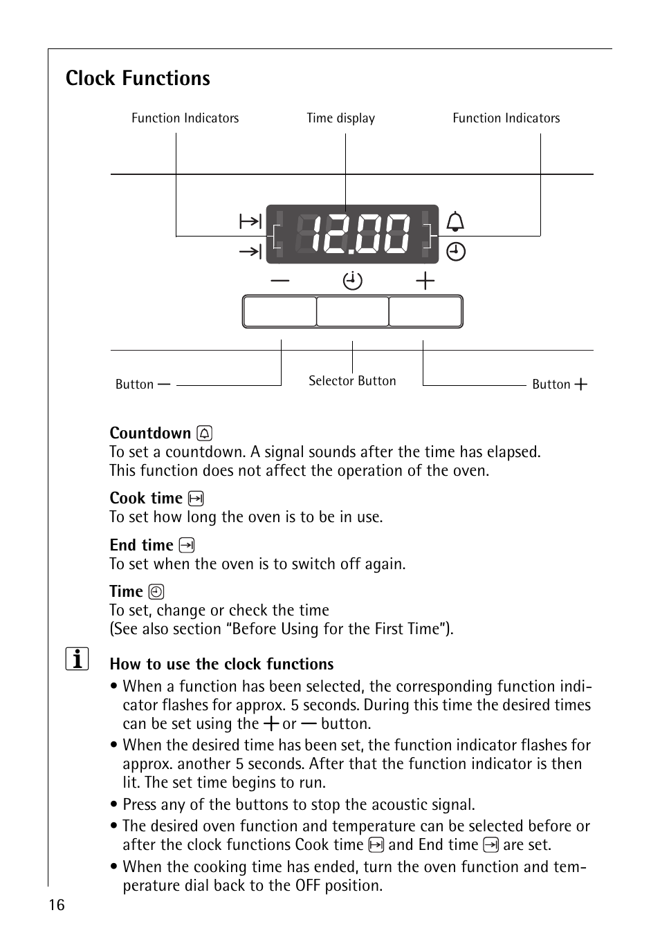 Clock functions | Electrolux B4101-4 User Manual | Page 16 / 52